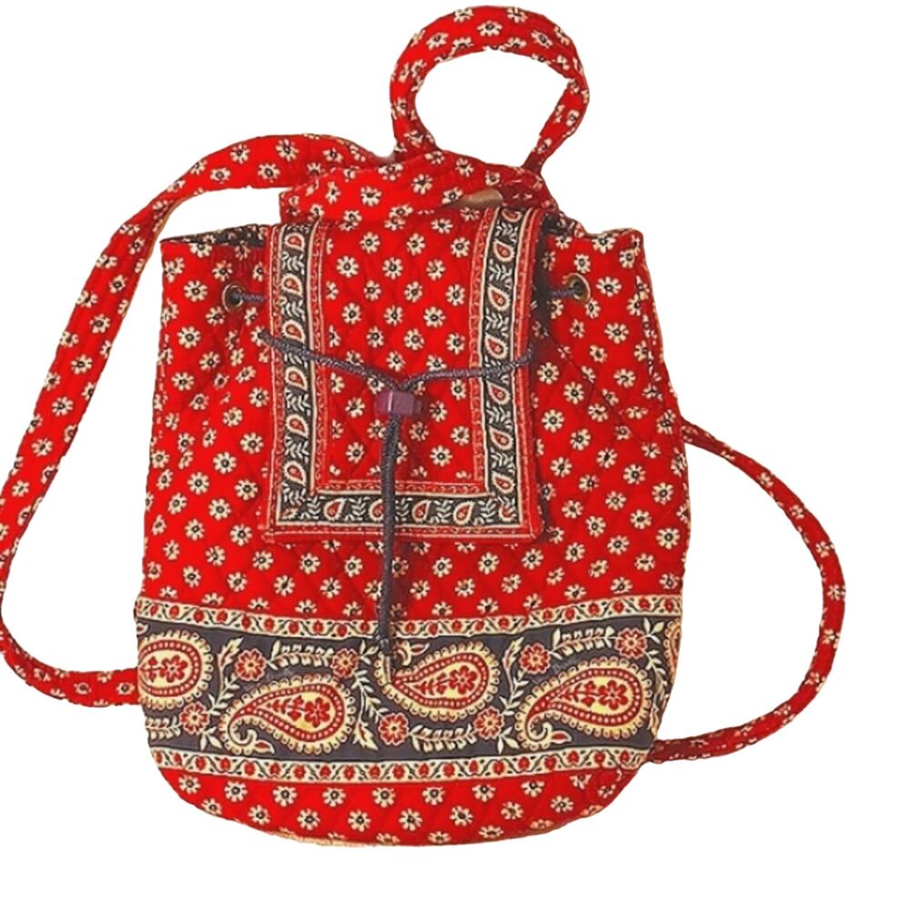Vera Bradley‎ Backpack Red Paisley Boho Floral Quilted Cottage Hippie Festival